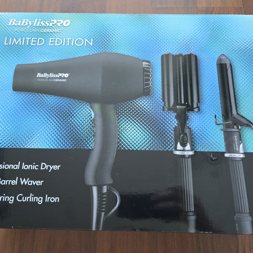 BaByliss Pro Porcelain Ceramic Set: Dryer, Triple Barrel Waver, Curling Iron